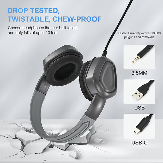 TechProtectus USB-C Noise Cancelling rugged headphone-with a boom mic